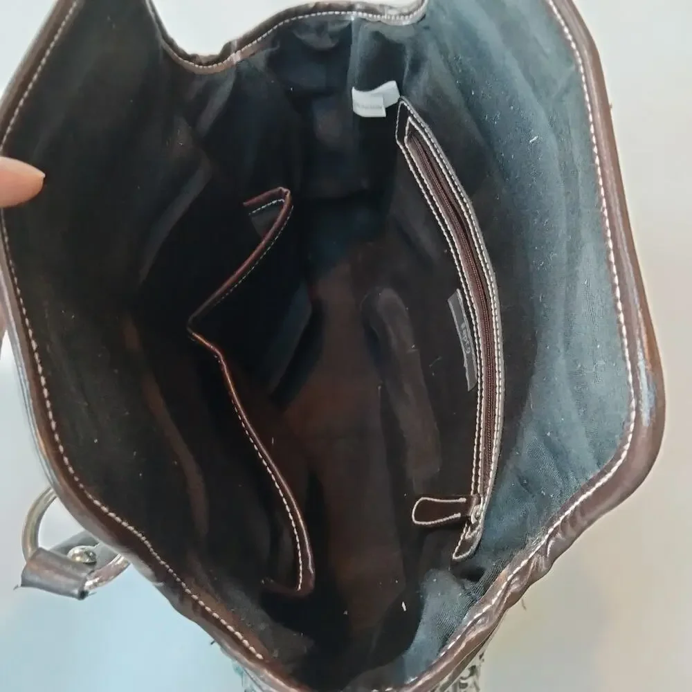 Vintage Y2K Tweed Black and White Teal Trim Satchel Bag Purse